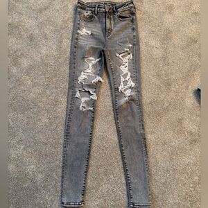 American Eagle Outfitters Gray Ripped Skinny Jeans